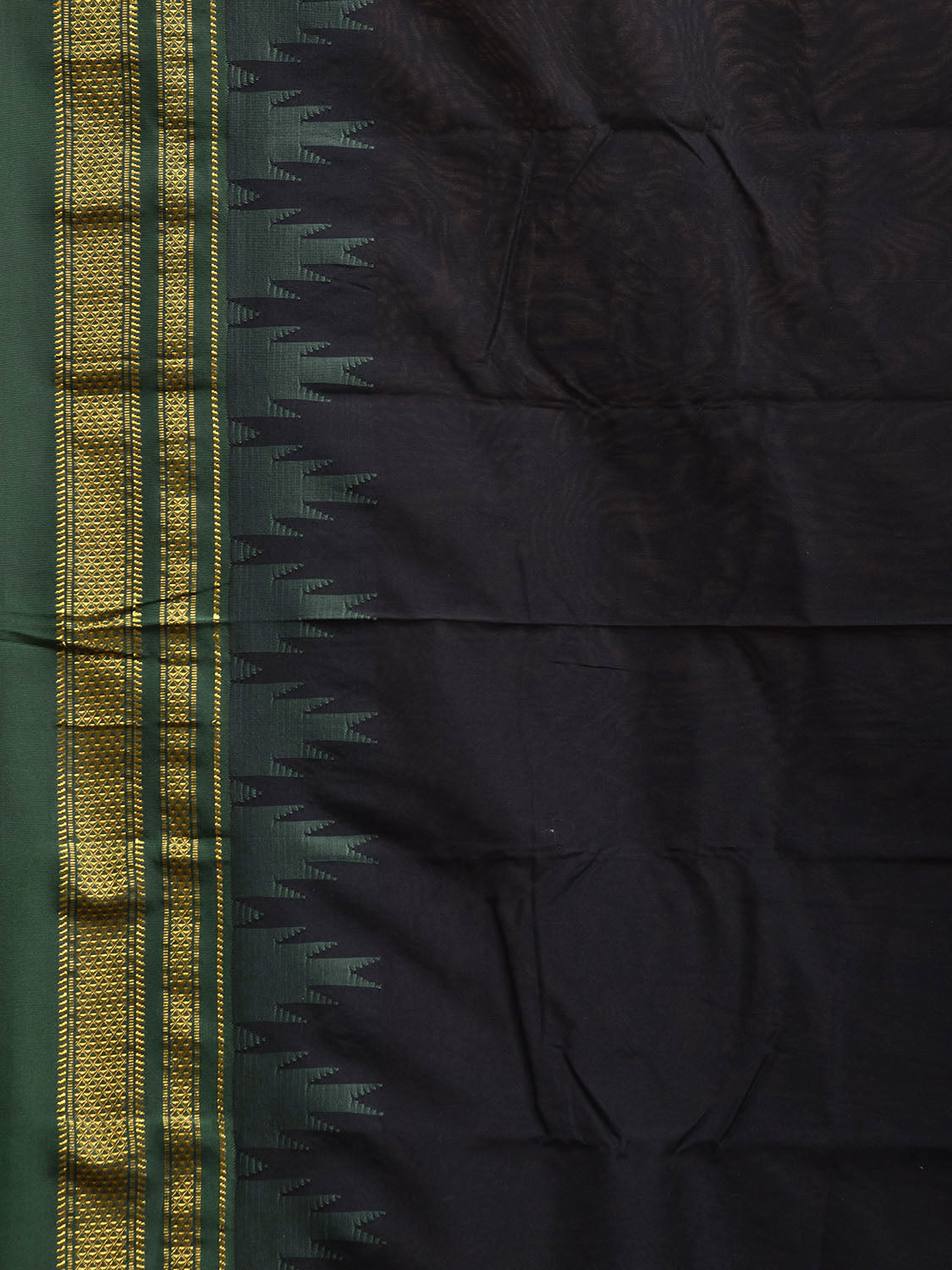 Black and Dark Green ilkal Cotton Viscose Saree with Strips Pallu and Temple Border Design o0695