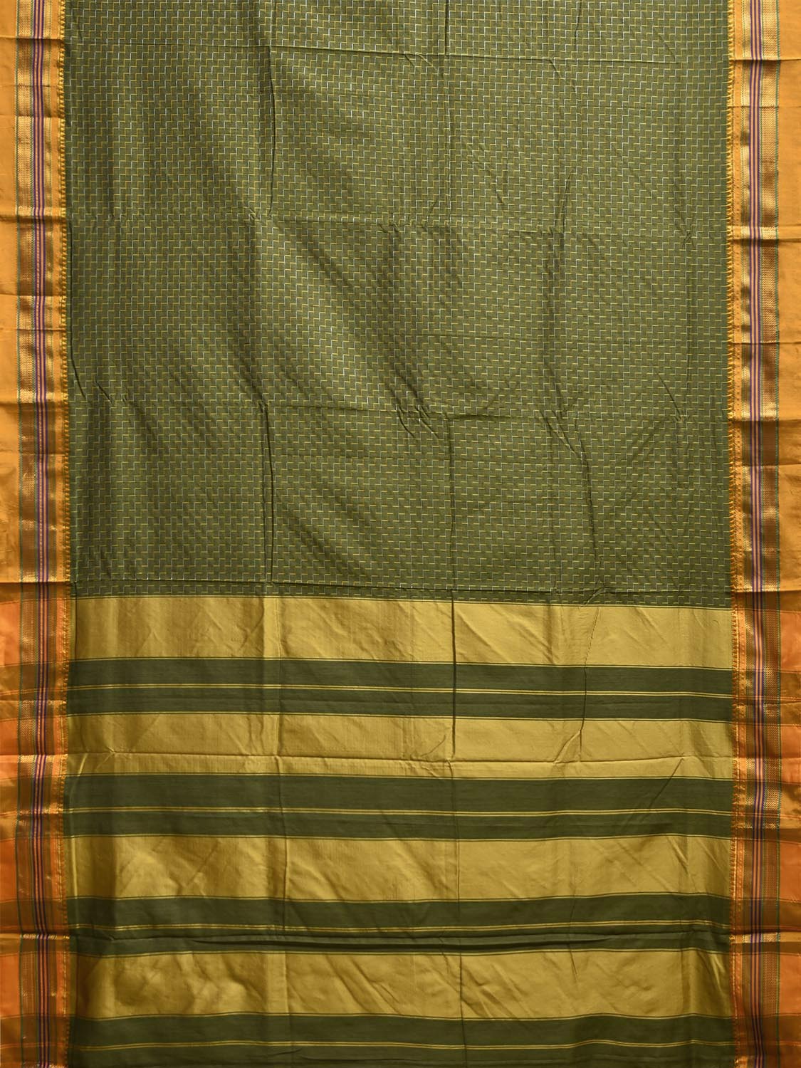 Olive ilkal Cotton Viscose Saree with Checks and Strips Pallu Design No Blouse o0700