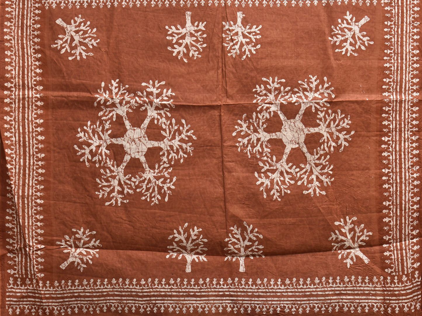 Light Grey and Brown Batik Print Cotton Saree with All Over Body and Pallu Design o0704