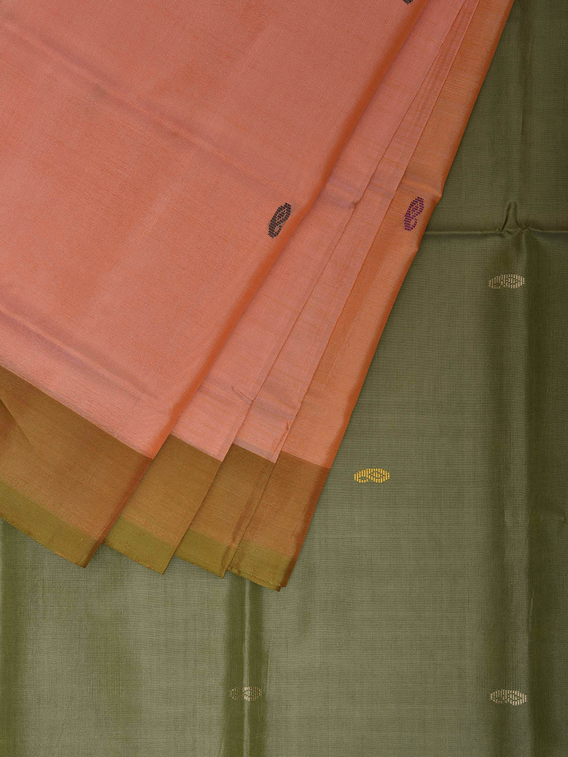 Peach and Sea Green Banana Silk Saree with Small Buta Design o0707