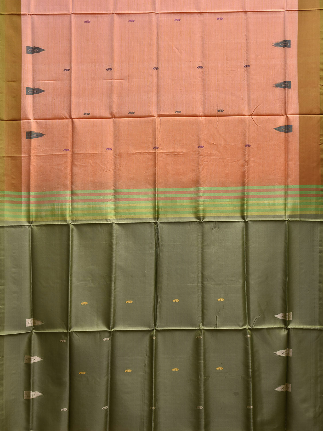 Peach and Sea Green Banana Silk Saree with Small Buta Design o0707