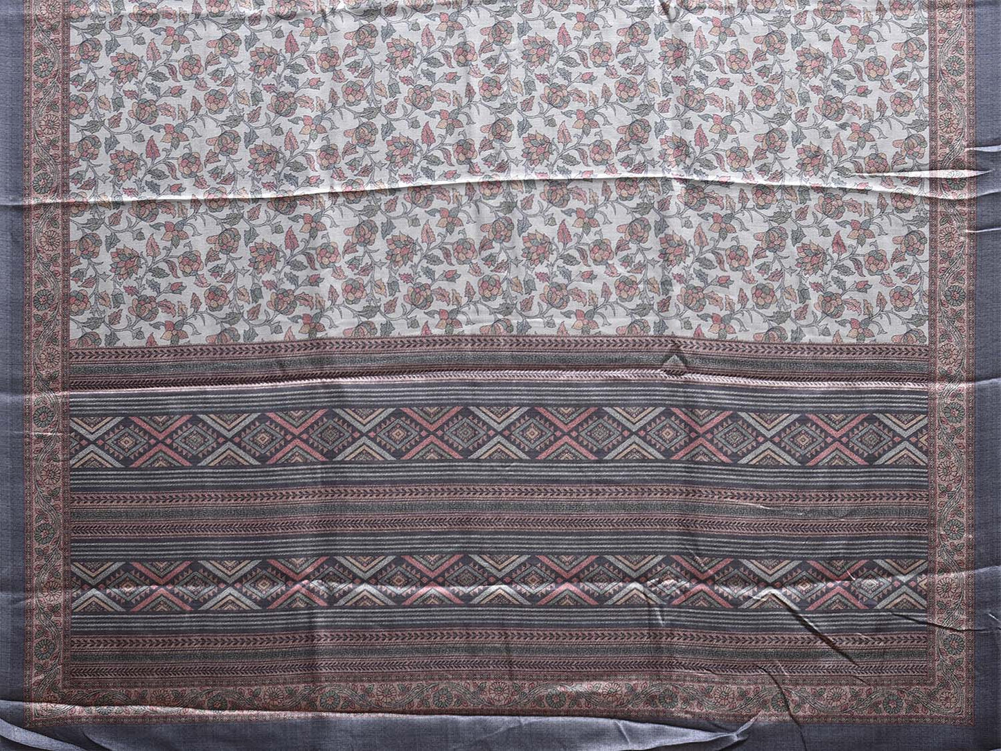 Light Blue Pashmina Print Viscose Saree with Floral Body and Pallu Design o0724