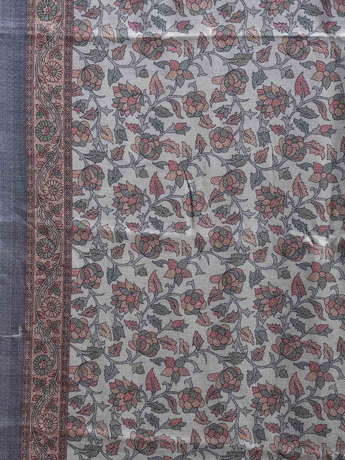 Light Blue Pashmina Print Viscose Saree with Floral Body and Pallu Design o0724