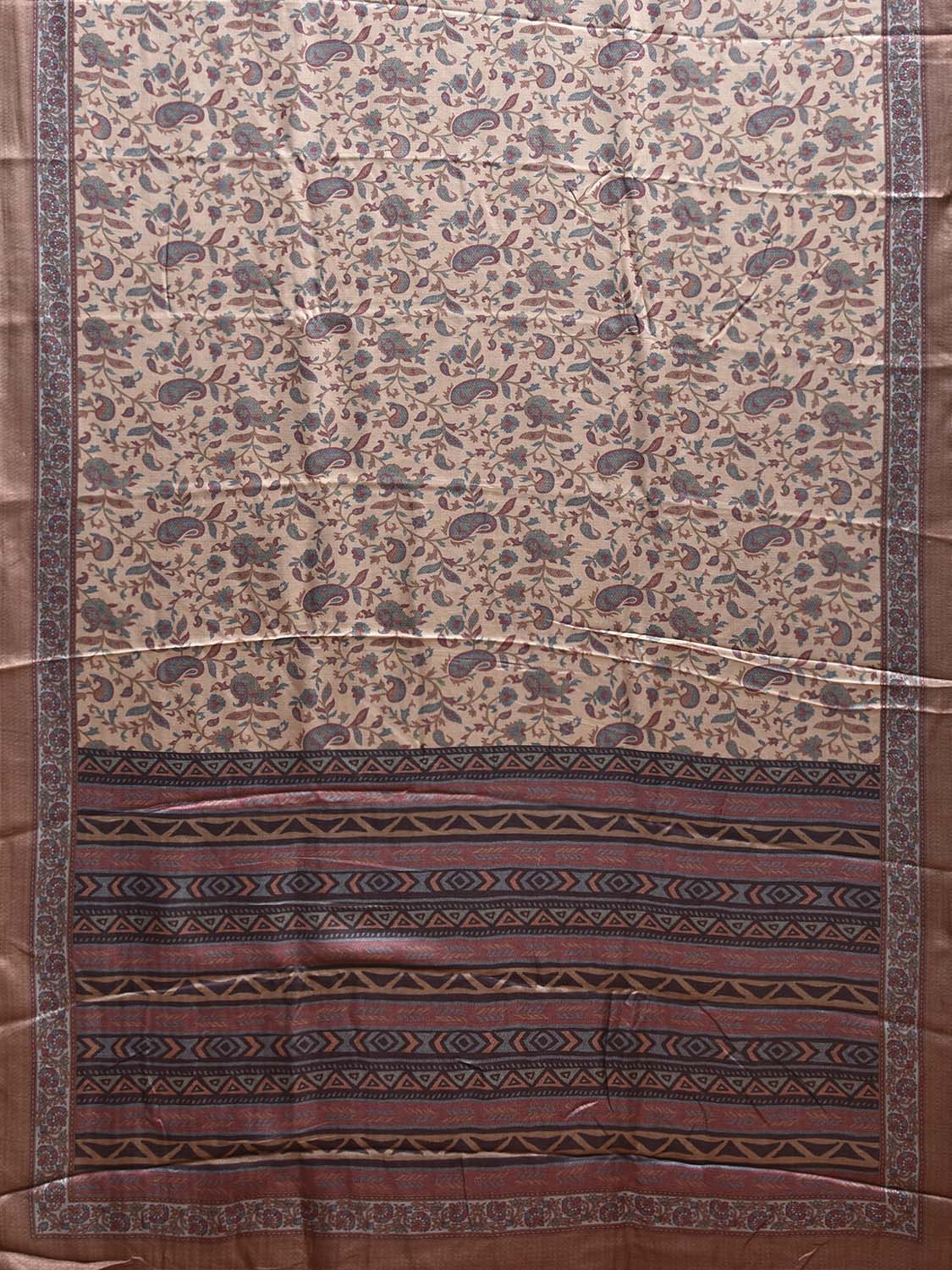 Light Yellow Pashmina Print Viscose Saree with Floral Body and Pallu Design o0725