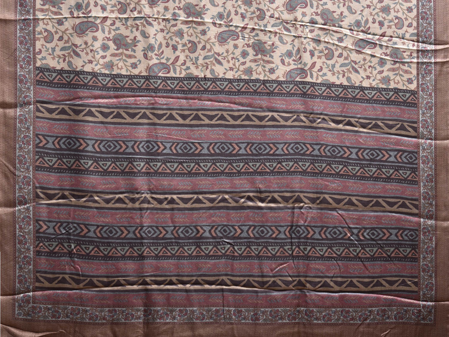 Light Yellow Pashmina Print Viscose Saree with Floral Body and Pallu Design o0725