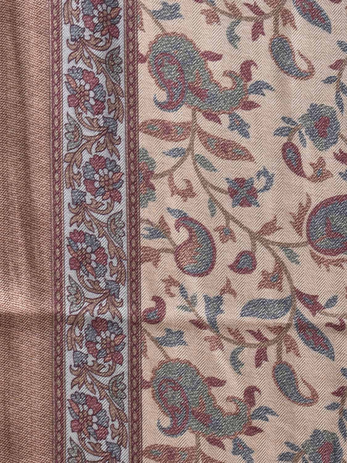 Light Yellow Pashmina Print Viscose Saree with Floral Body and Pallu Design o0725