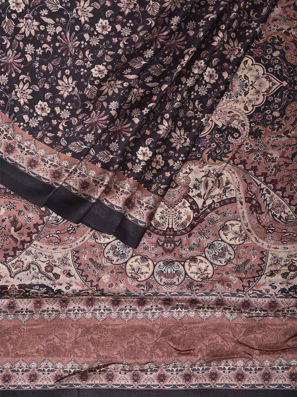 Black Pashmina Print Viscose Saree with Floral Body and Pallu Design o0726