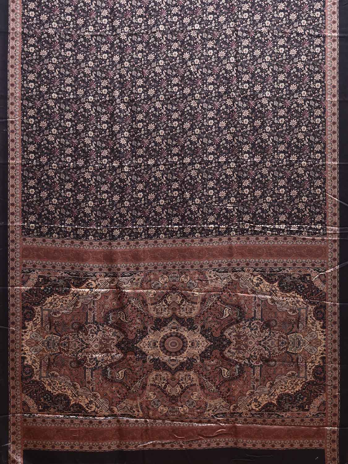 Black Pashmina Print Viscose Saree with Floral Body and Pallu Design o0726