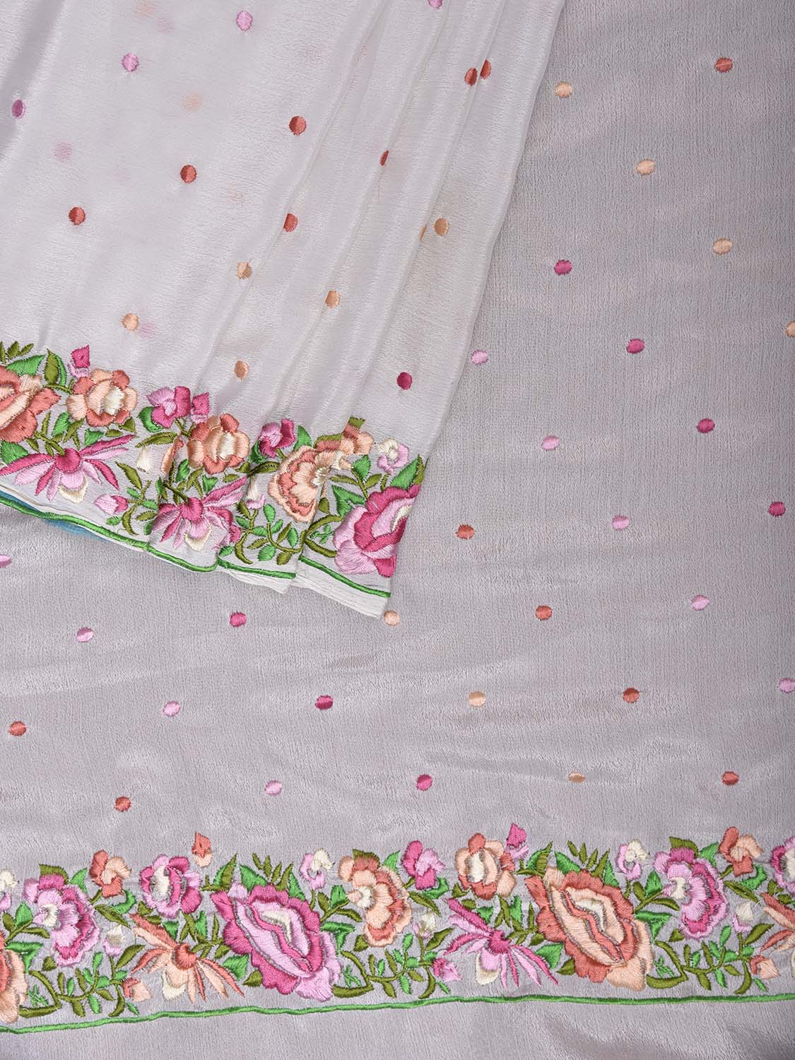 White Parsigara Chiffon Saree with Floral Border Design o0728