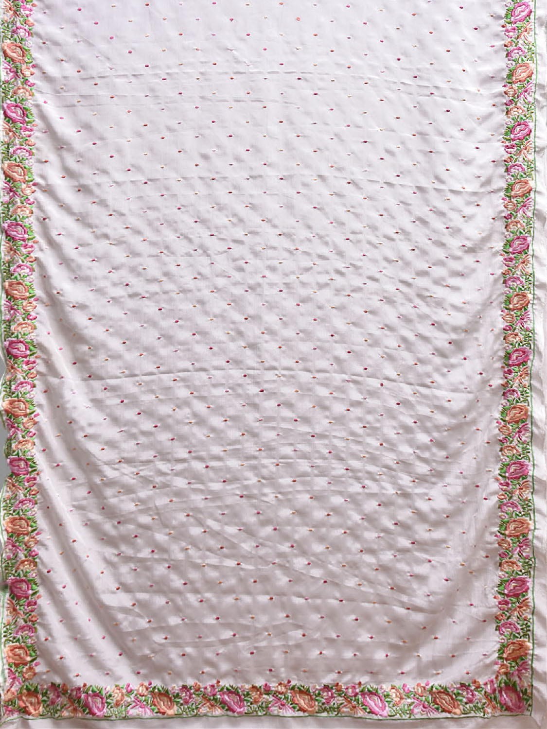 White Parsigara Chiffon Saree with Floral Border Design o0728