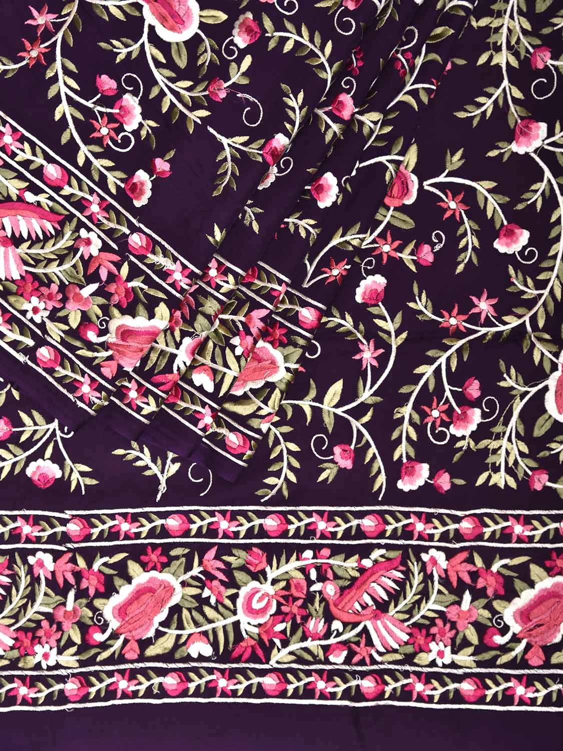 Purple Parsigara Crepe Silk Saree with All Over Floral and Border Design o0729