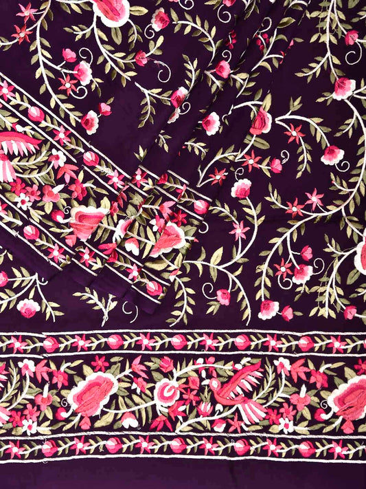 Purple Parsigara Crepe Silk Saree with All Over Floral and Border Design o0729