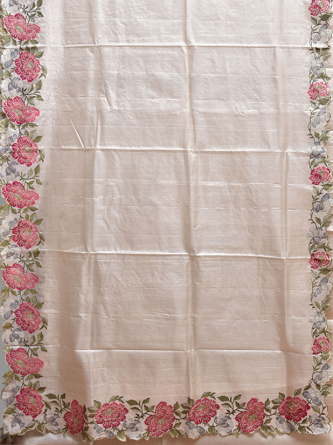Beige Parsigara Tussar Saree with Floral Border Design o0730