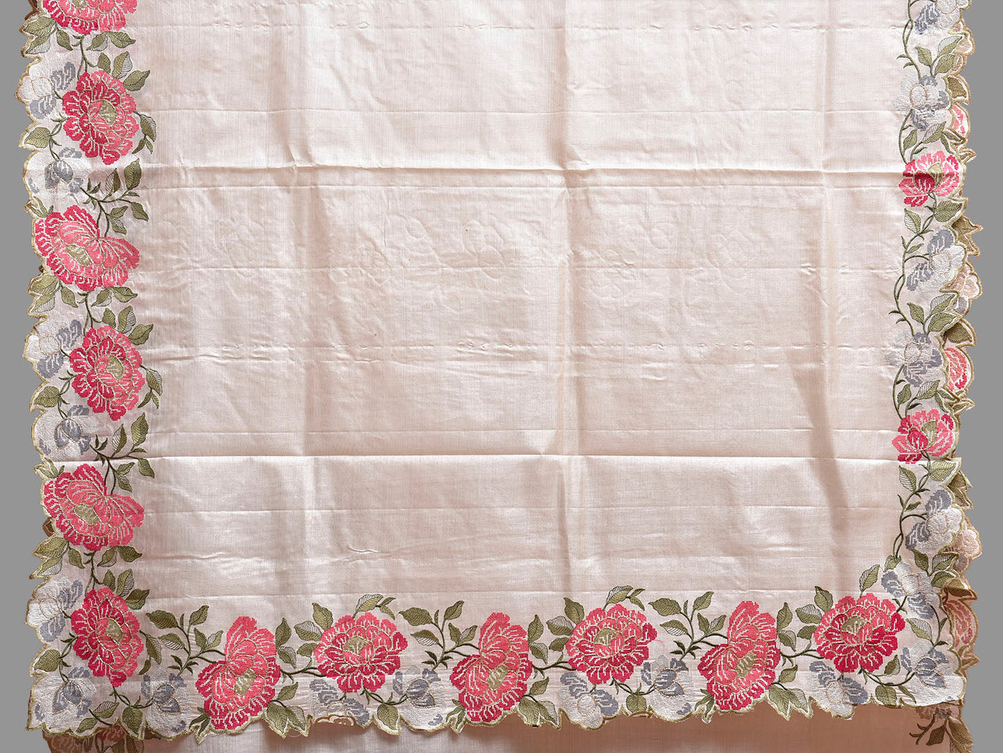Beige Parsigara Tussar Saree with Floral Border Design o0730