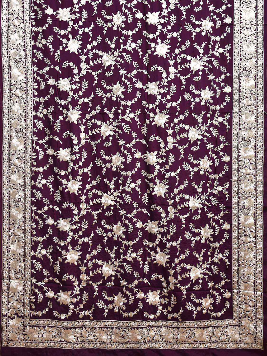 Wine Parsigara Crepe Silk Saree with All Over Floral and Border Design o0731