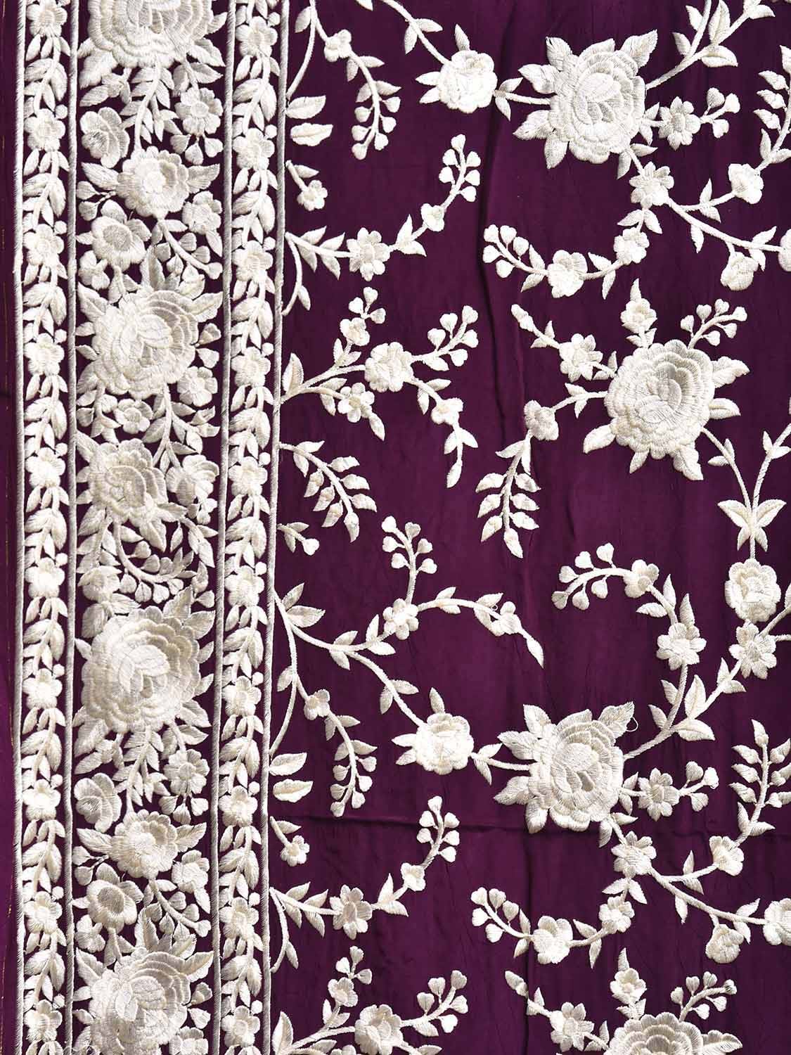 Wine Parsigara Crepe Silk Saree with All Over Floral and Border Design o0731
