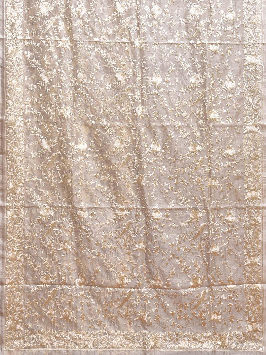 Beige Parsigara Organza Saree with All Over Floral and Border Design o0732