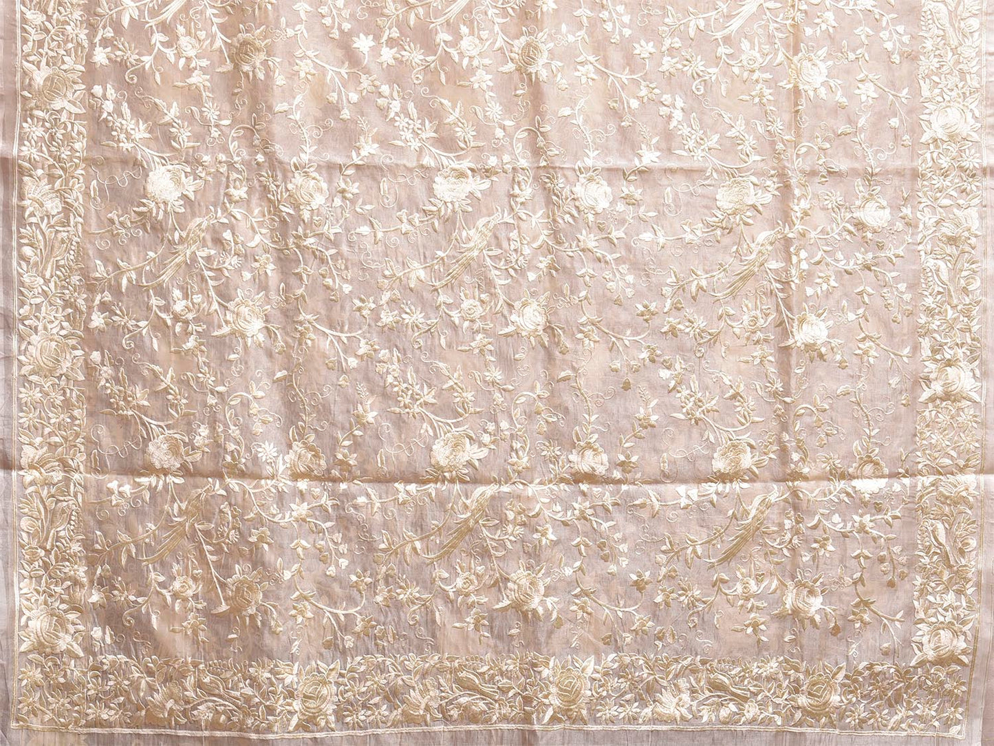 Beige Parsigara Organza Saree with All Over Floral and Border Design o0732