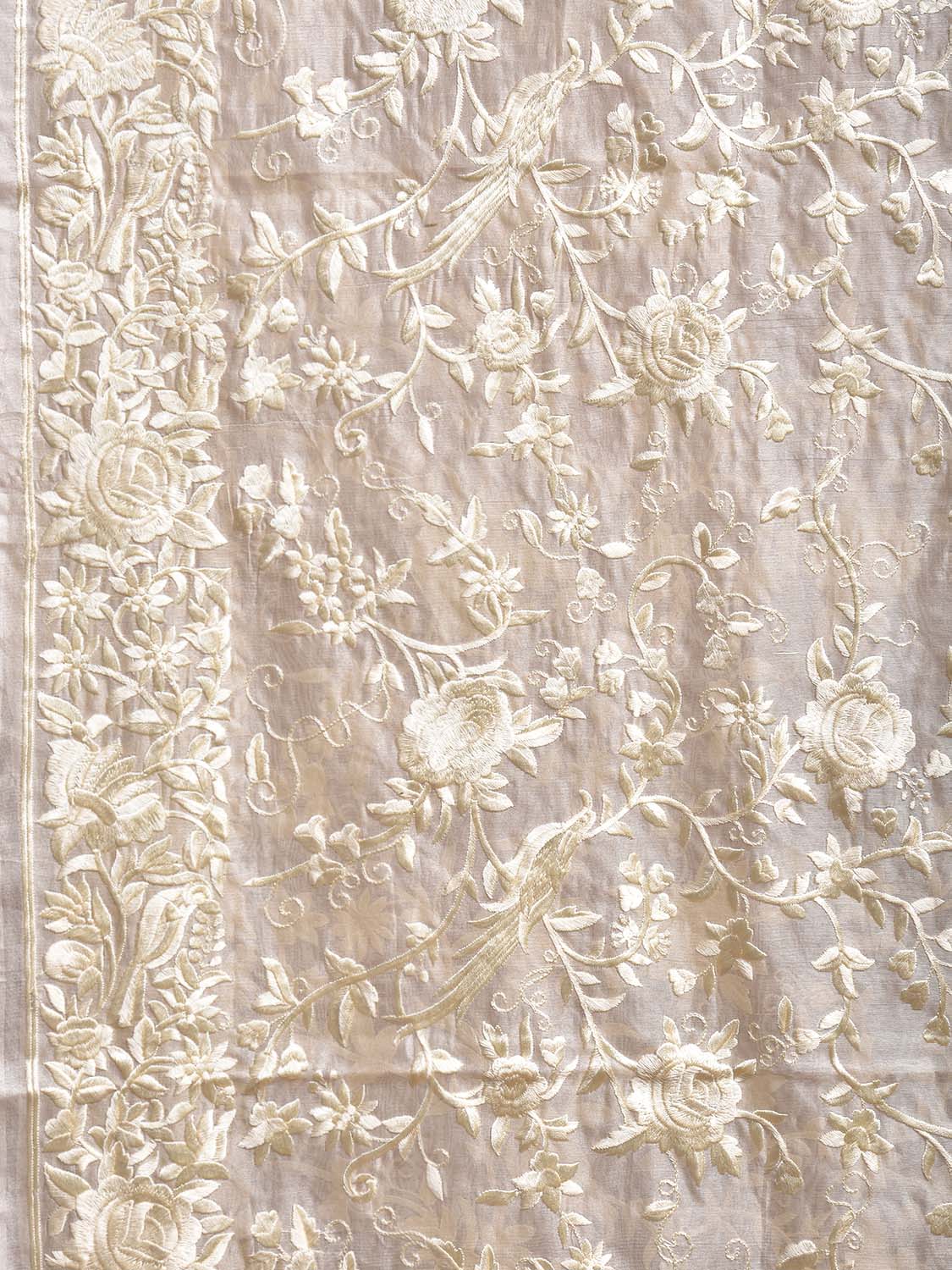 Beige Parsigara Organza Saree with All Over Floral and Border Design o0732