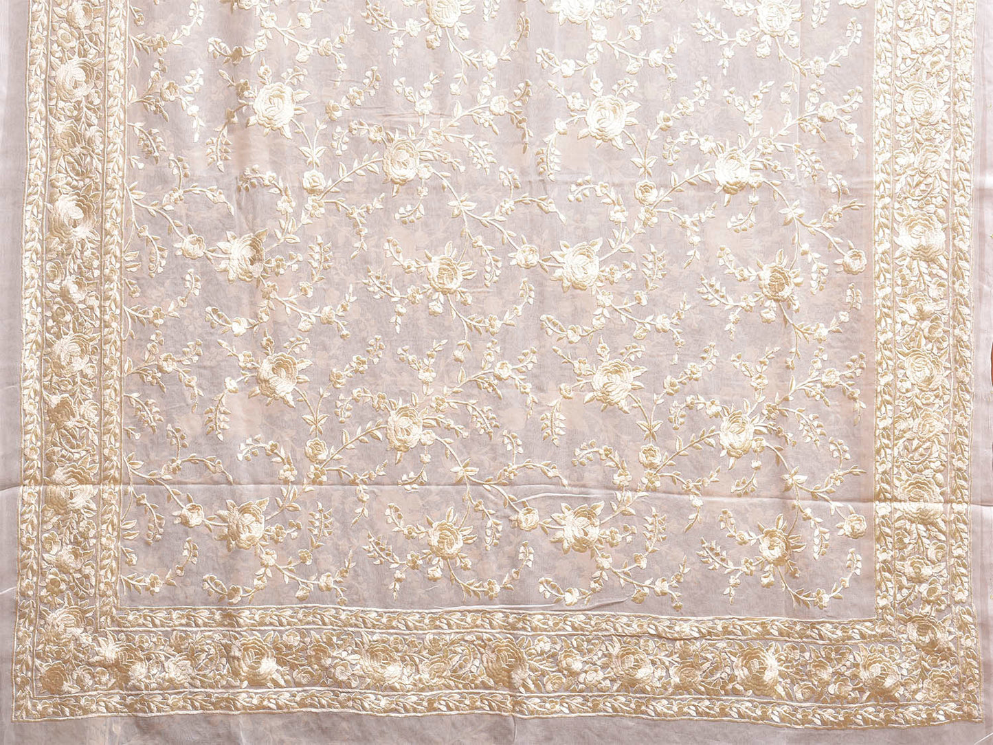 Whie Parsigara Chiffon Saree with All Over Floral and Border Design o0734