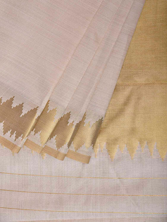 Beige Tussar Viscose Silk Plain Saree with Zari Border and Pallu Design o0735
