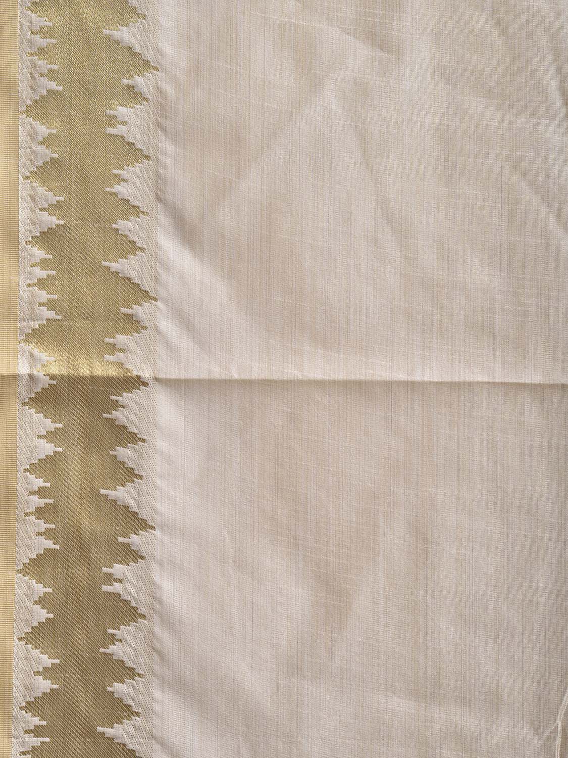 Beige Tussar Viscose Silk Plain Saree with Zari Border and Pallu Design o0735