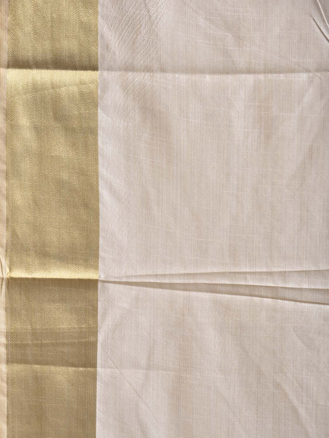 Beige Viscose Silk Plain Saree with Zari Border and Strips Pallu Design o0736
