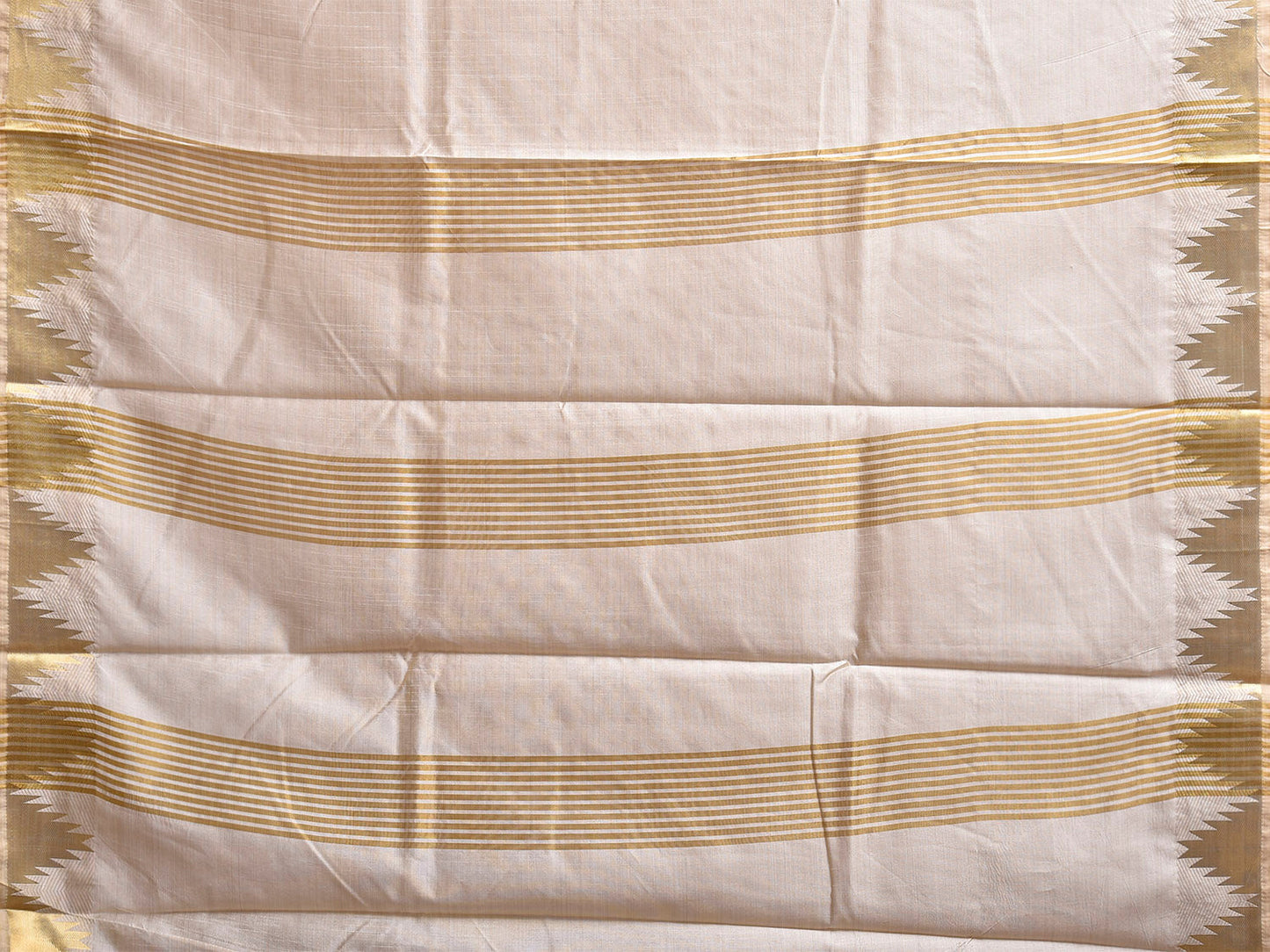 Beige Viscose Silk Plain Saree with Temple Border and Strips Pallu Design o0737