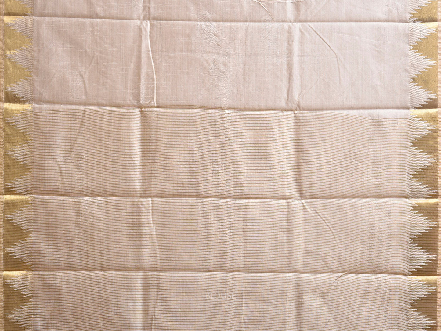 Beige Viscose Silk Plain Saree with Temple Border and Strips Pallu Design o0737