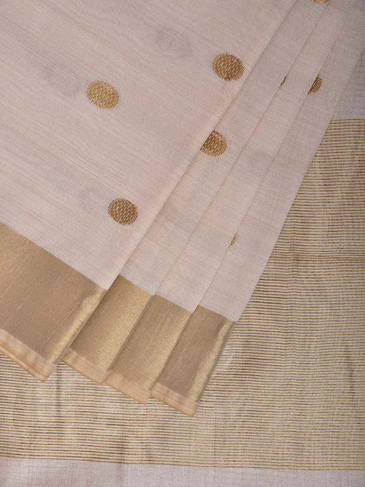Beige Viscose Silk Plain Saree with Body Buta and Strips Pallu Design o0738