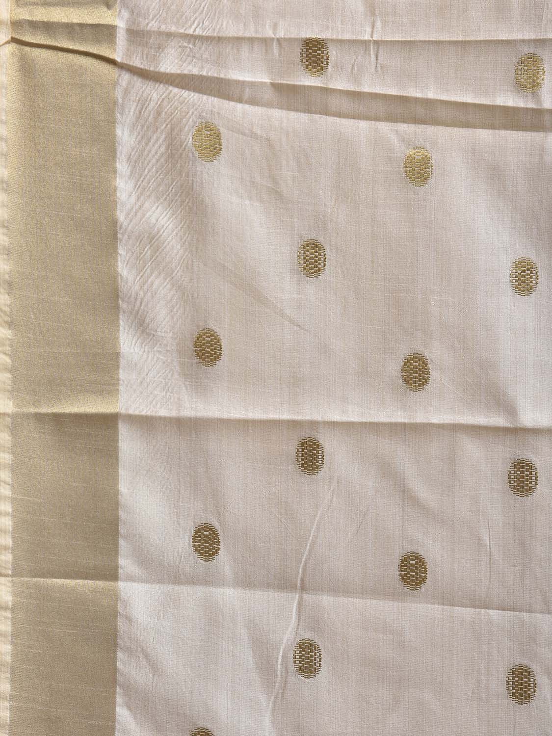 Beige Viscose Silk Plain Saree with Body Buta and Strips Pallu Design o0738