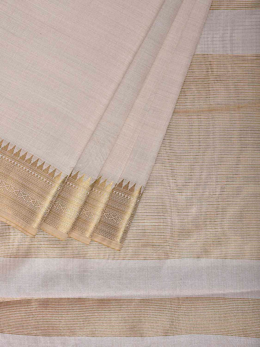 Beige Viscose Silk Plain Saree with Border Design o0739