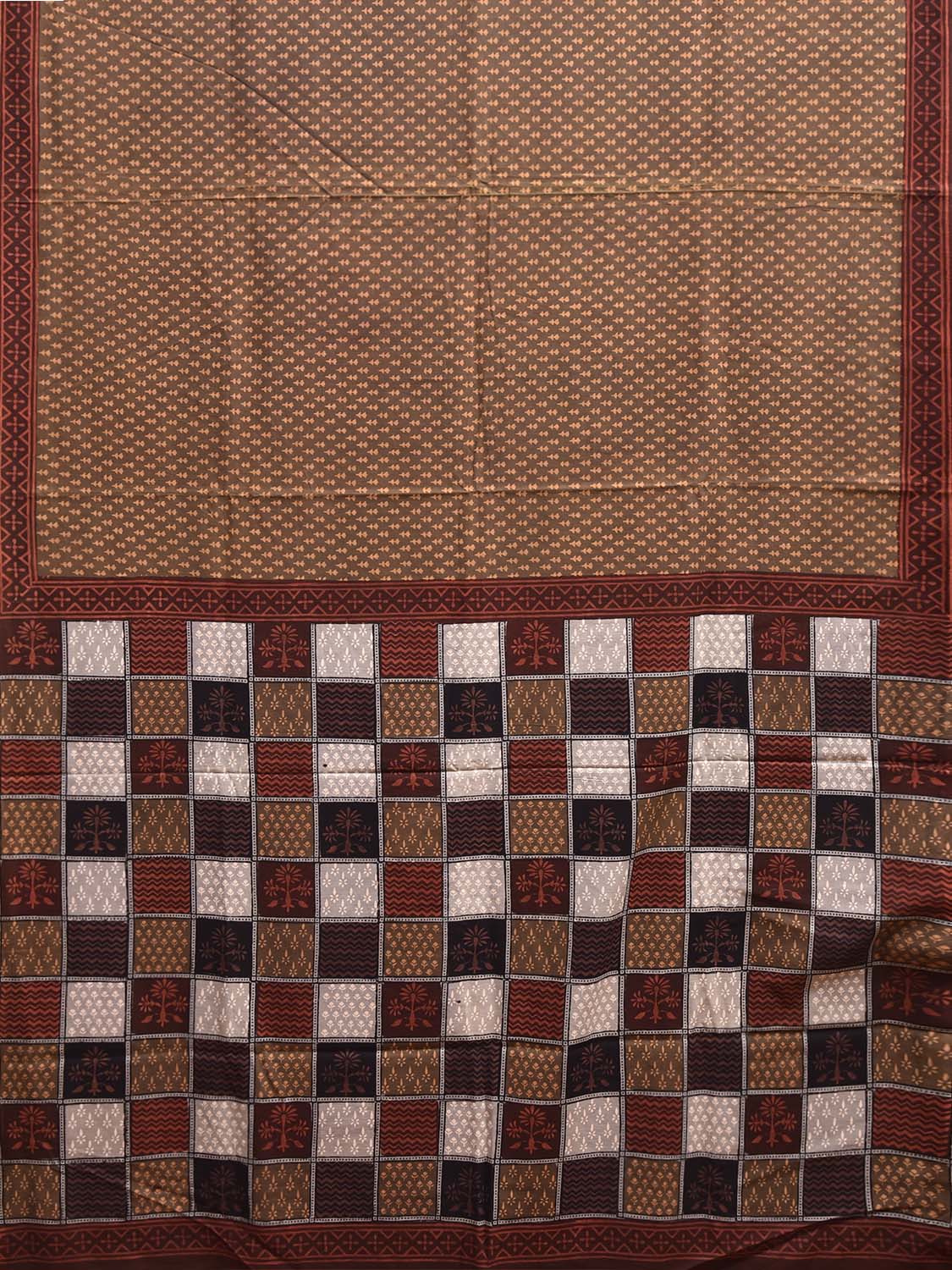 Multicolor Ajrak Print Cotton Saree with Checks Pallu Design No Blouse o0741