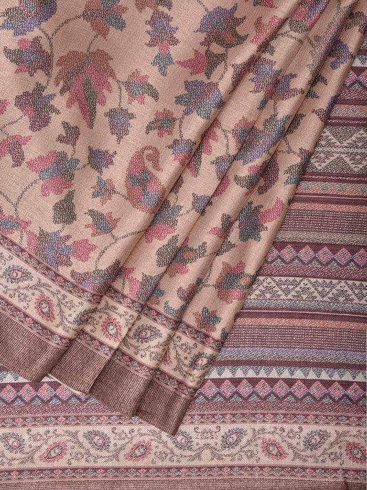 Cream and Pink Pashmina Print Viscose Saree with Floral and Pallu Deign o0742