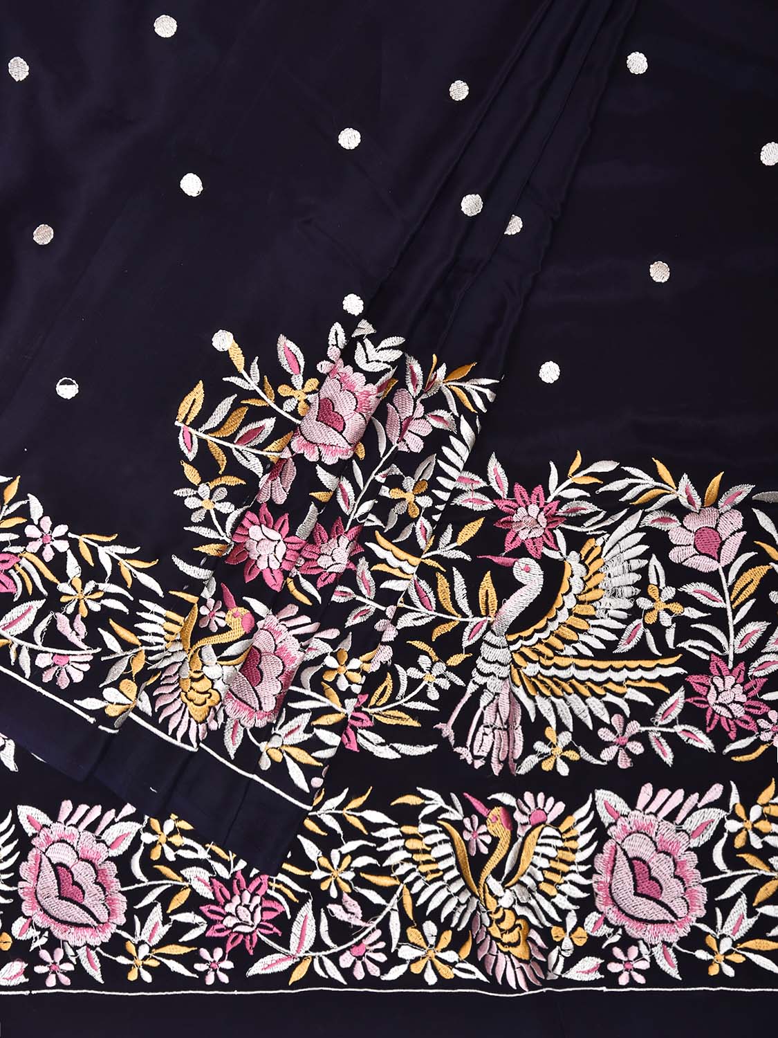 Navy Parsigara Crepe Saree with Birds Pallu and Border Design o0744