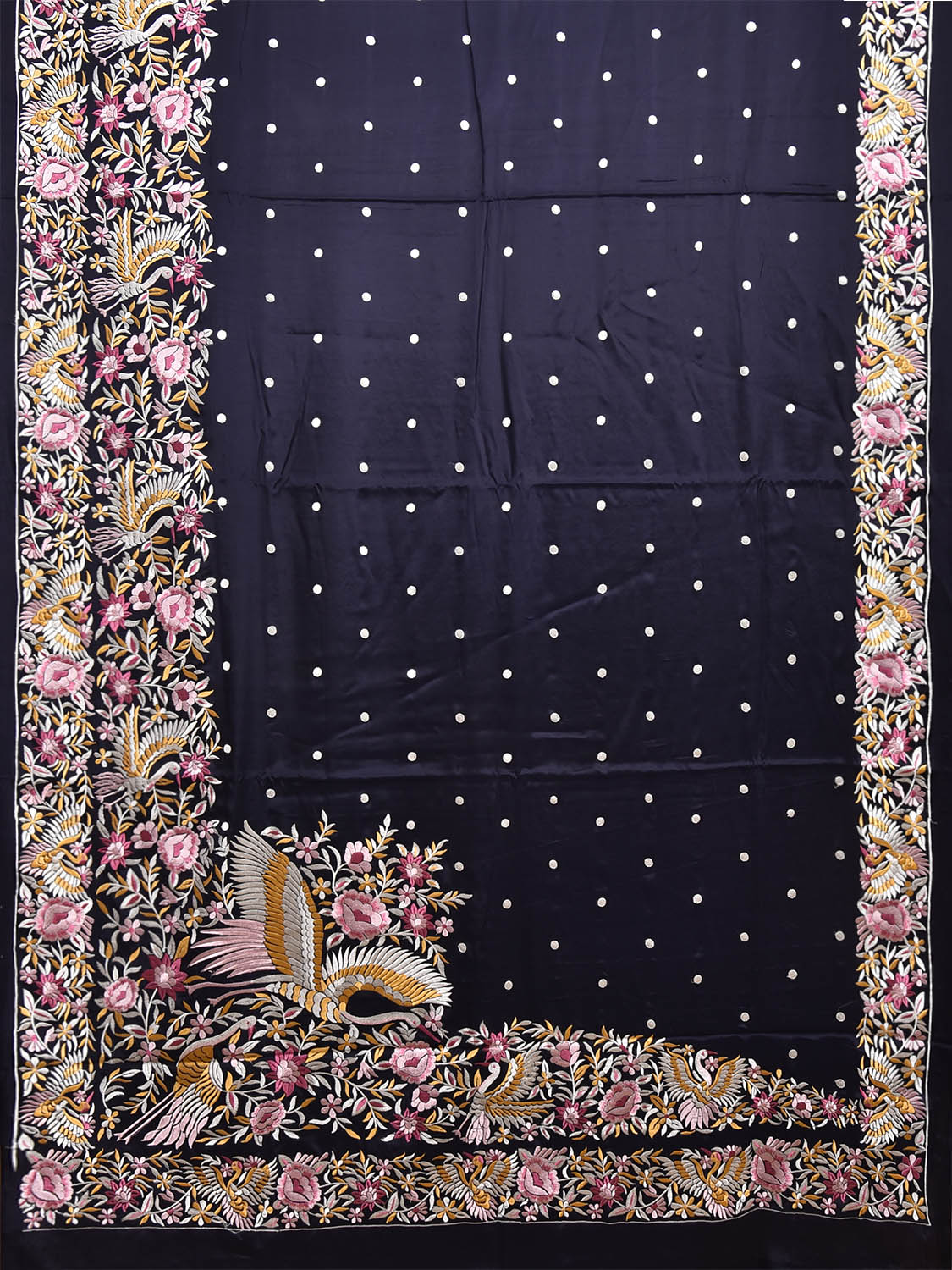 Navy Parsigara Crepe Saree with Birds Pallu and Border Design o0744