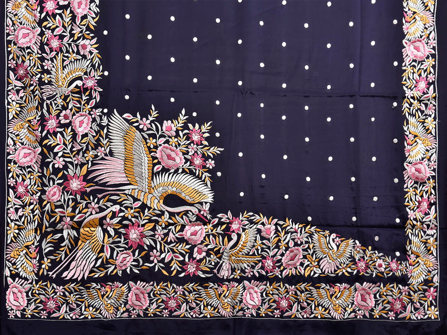 Navy Parsigara Crepe Saree with Birds Pallu and Border Design o0744