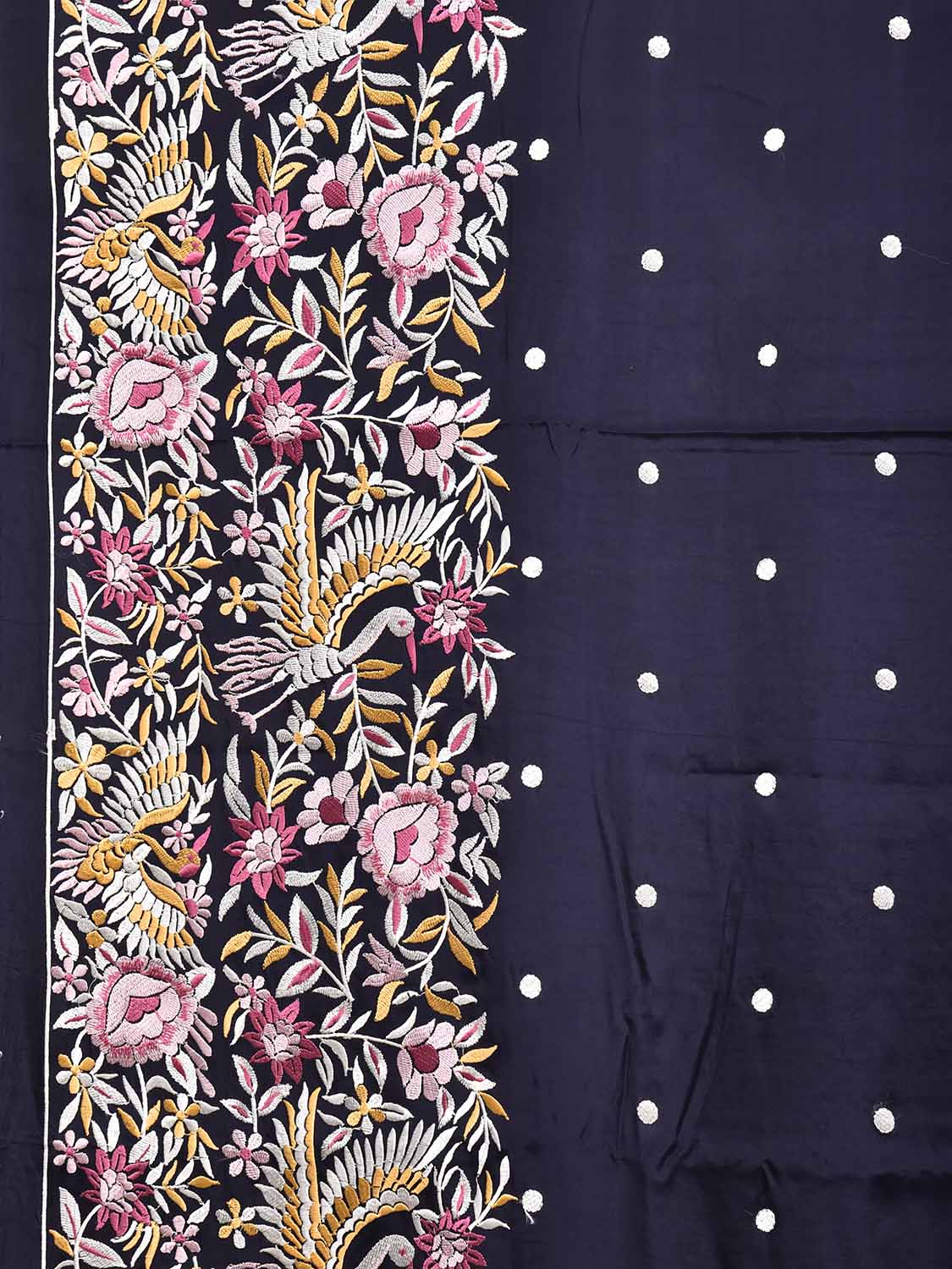 Navy Parsigara Crepe Saree with Birds Pallu and Border Design o0744