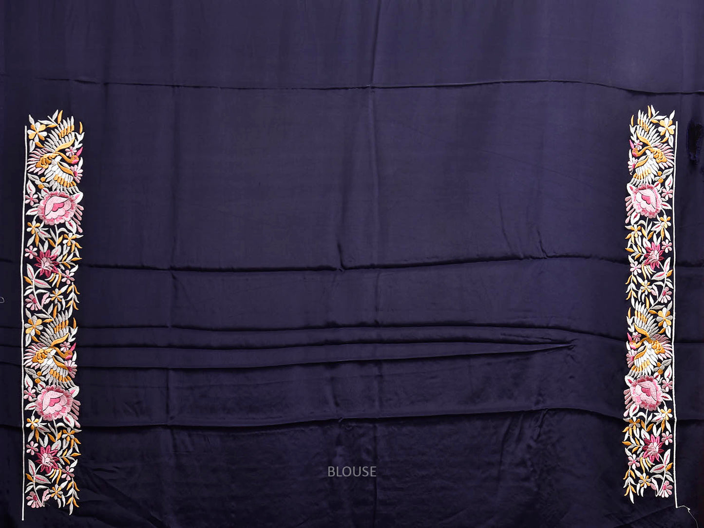 Navy Parsigara Crepe Saree with Birds Pallu and Border Design o0744