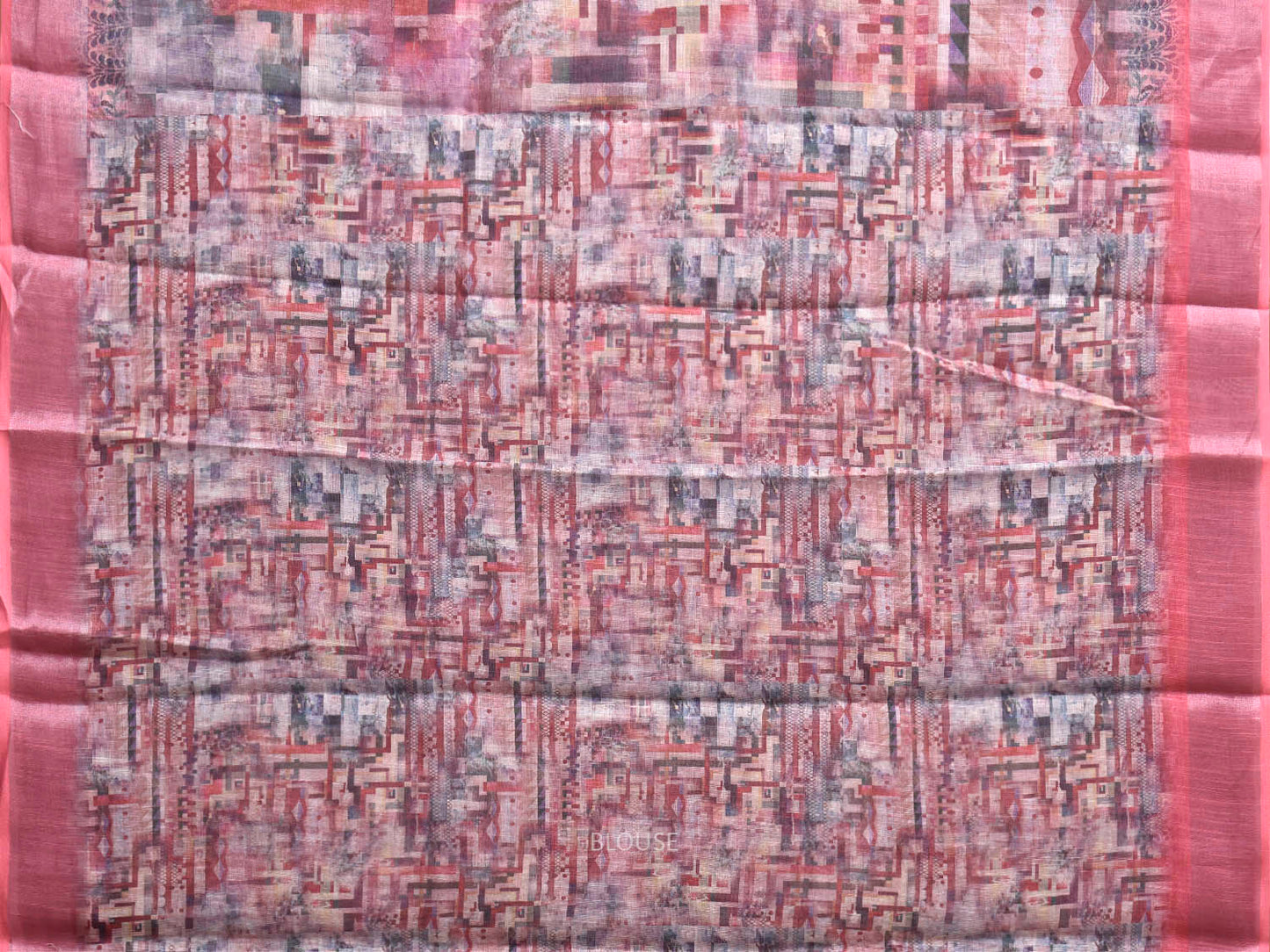 Multicolor Digital Print Linen Blend Saree with Abstract and Pallu Design o0747