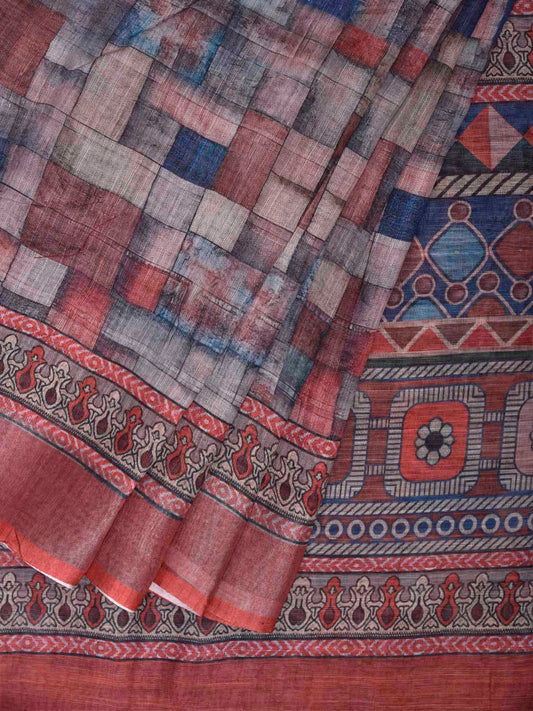 Multicolor Digital Print Linen Blend Saree with Abstract and Pallu Design o0748