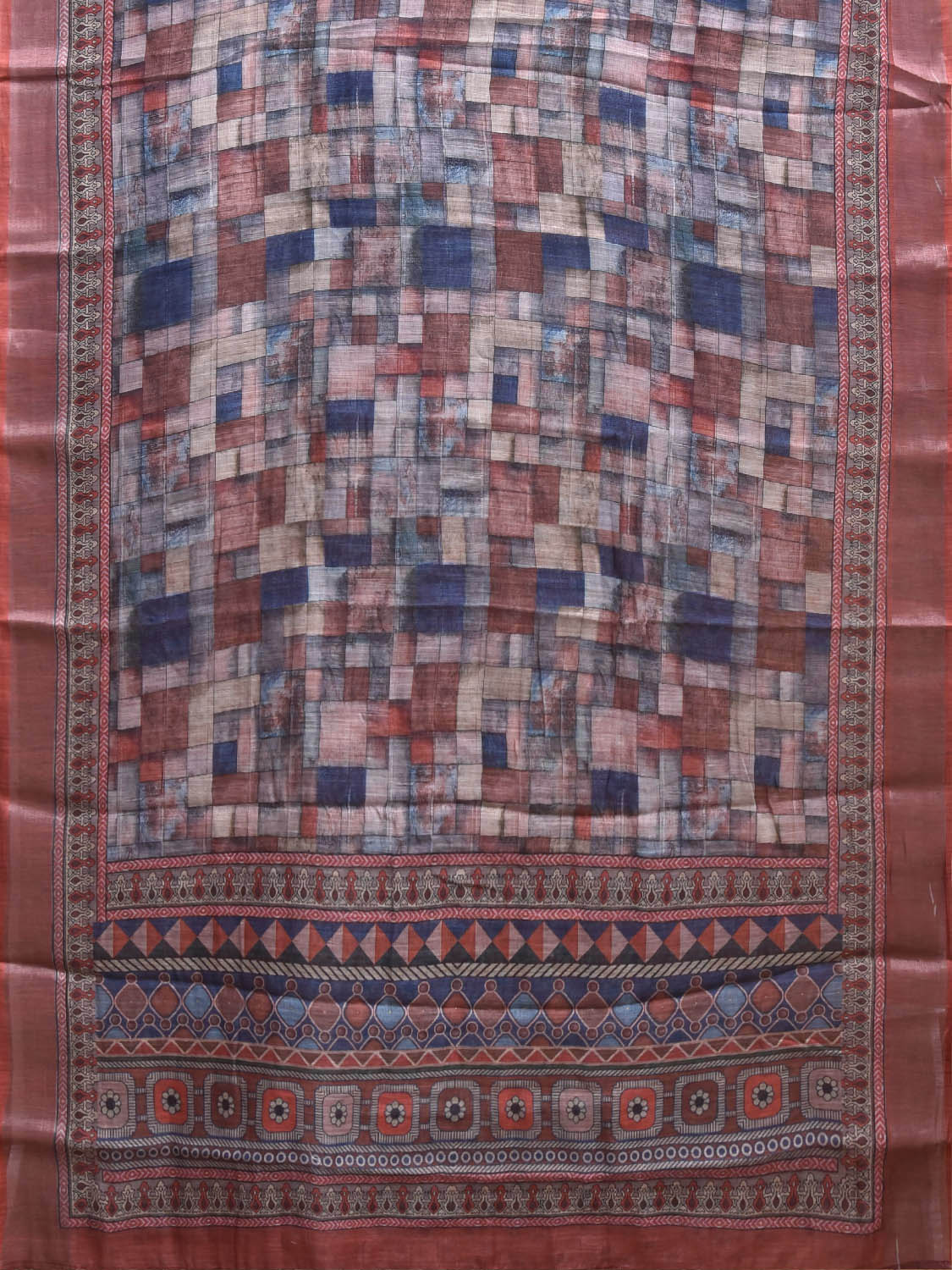 Multicolor Digital Print Linen Blend Saree with Abstract and Pallu Design o0748