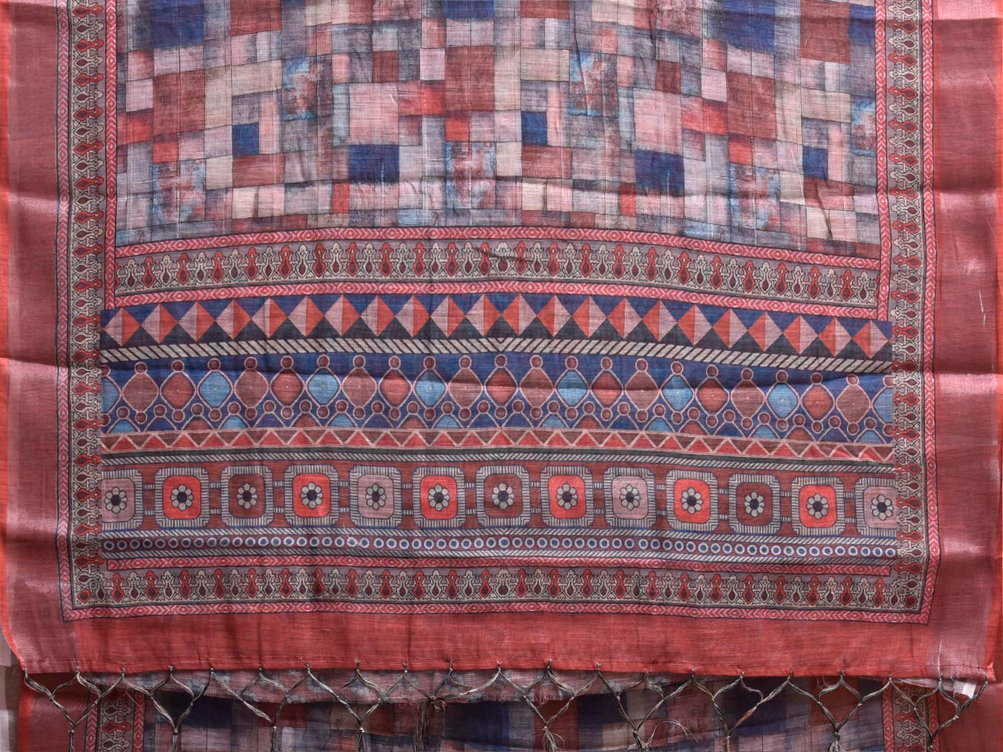 Multicolor Digital Print Linen Blend Saree with Abstract and Pallu Design o0748