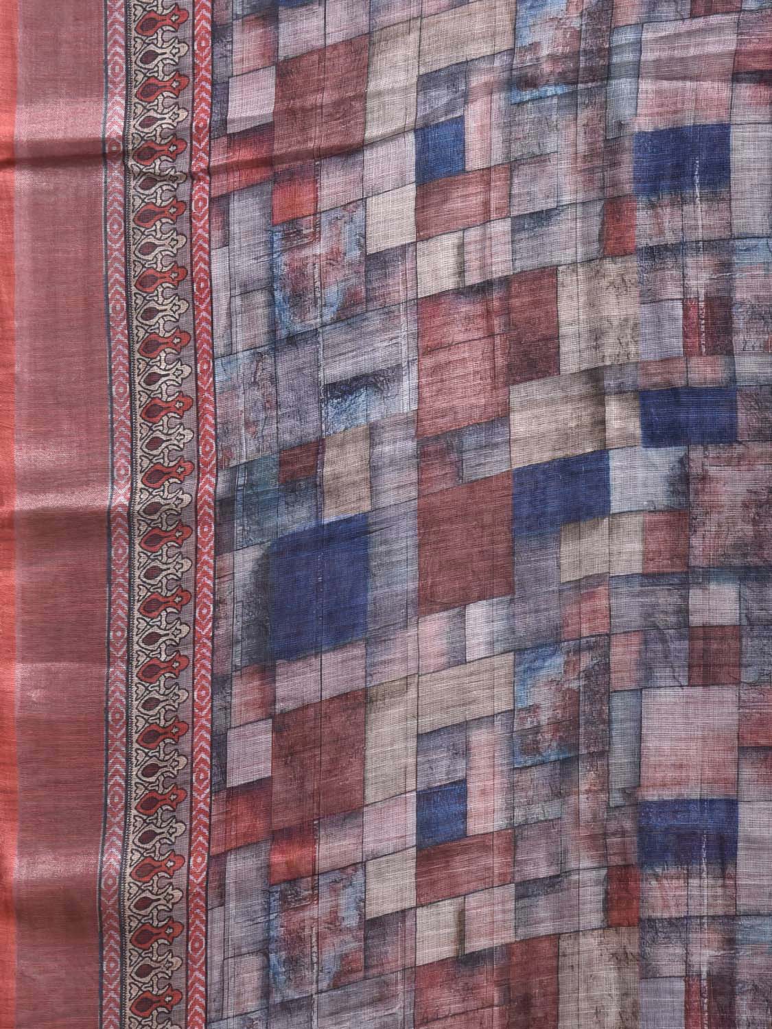 Multicolor Digital Print Linen Blend Saree with Abstract and Pallu Design o0748