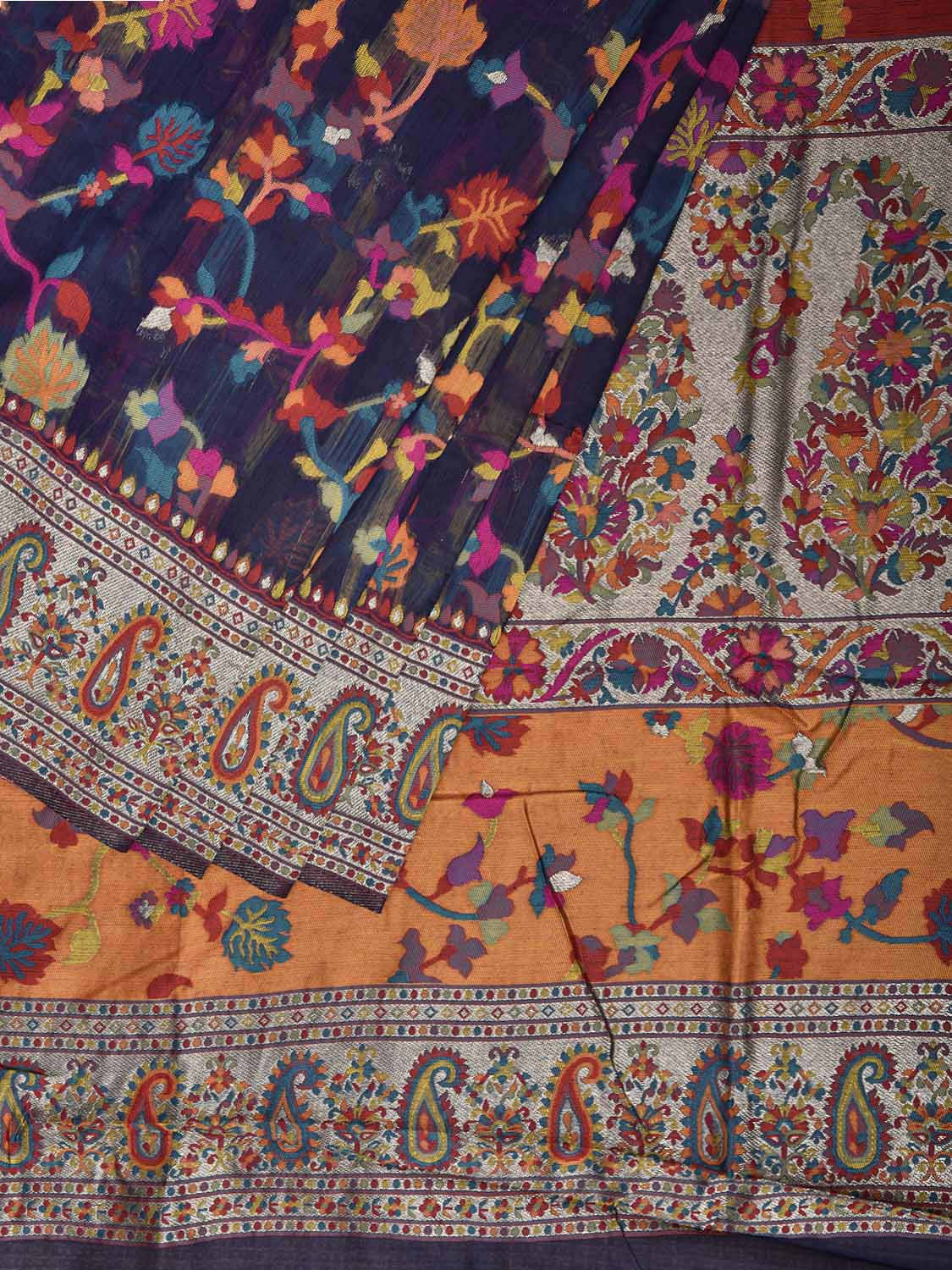 Navy Jacquard Cut Work Kashmiri Pashmina Design on Soft Modal Silk o0749