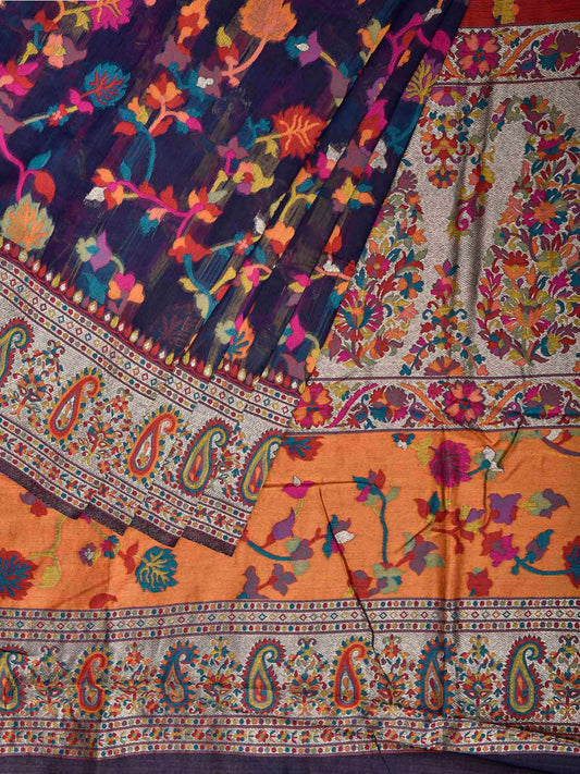 Navy Jacquard Cut Work Kashmiri Pashmina Design on Soft Modal Silk o0749