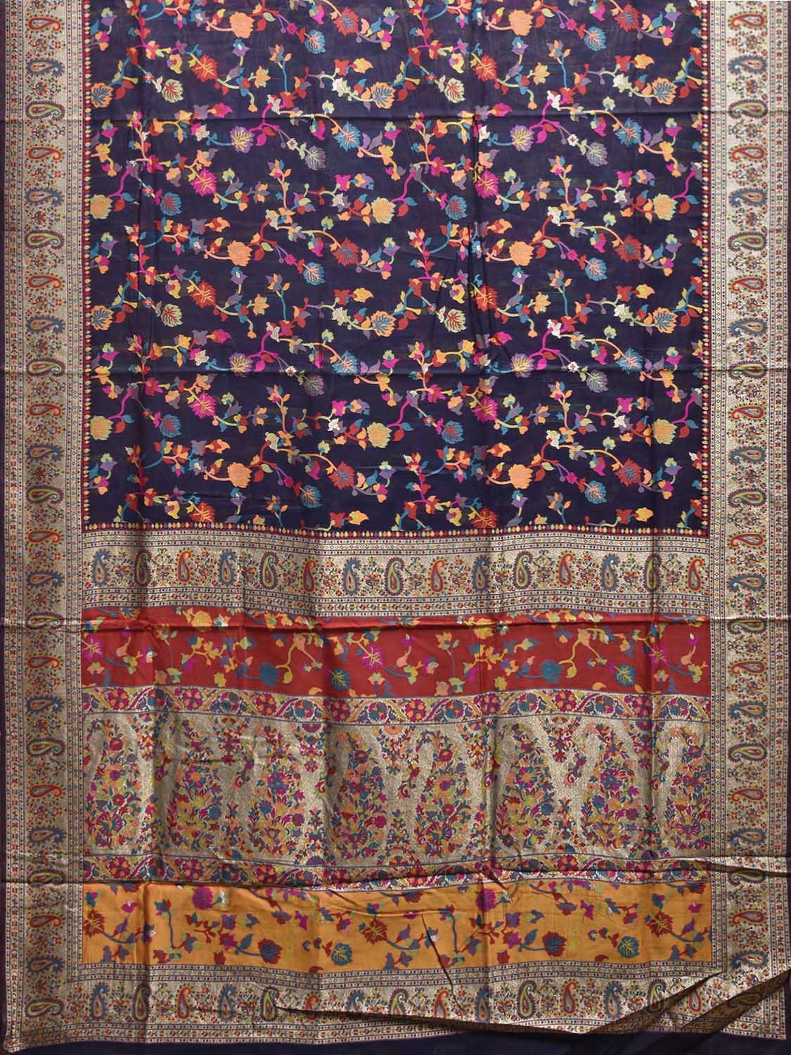 Navy Jacquard Cut Work Kashmiri Pashmina Design on Soft Modal Silk o0749