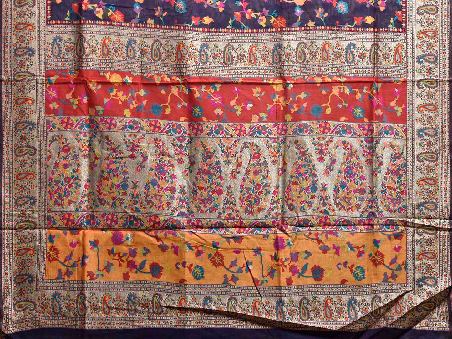 Navy Jacquard Cut Work Kashmiri Pashmina Design on Soft Modal Silk o0749