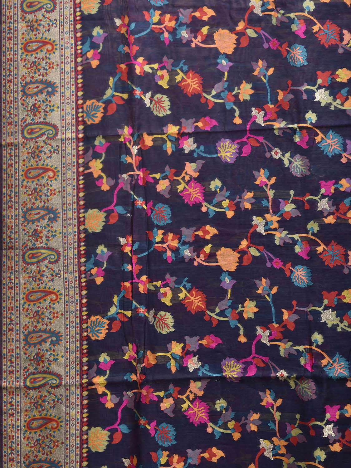 Navy Jacquard Cut Work Kashmiri Pashmina Design on Soft Modal Silk o0749