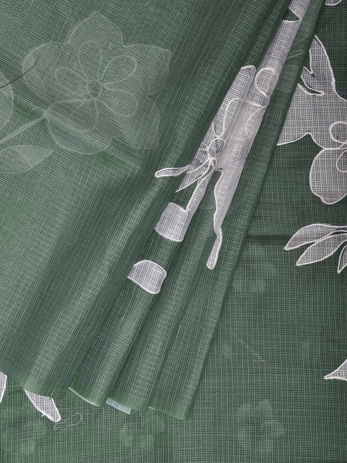Green Digital Print Kota Saree with Floral Asplique Work Design o0750